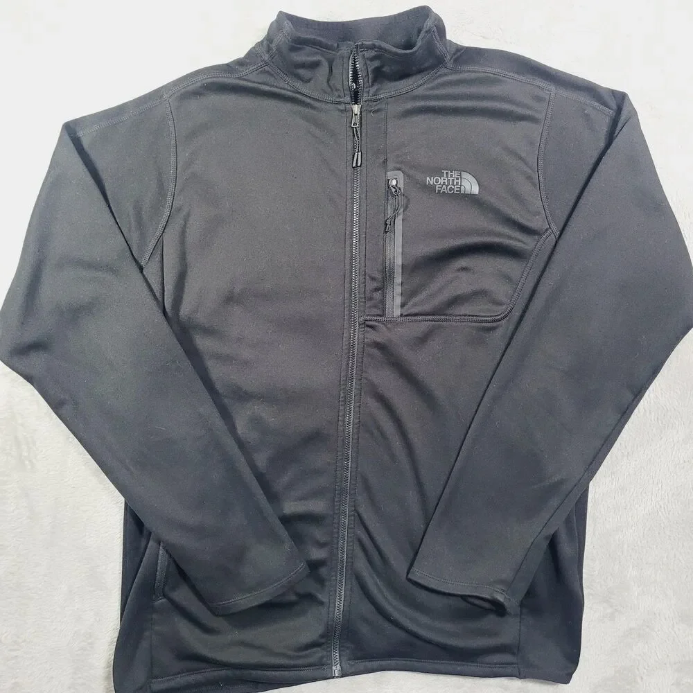 The North Face Softshell Jacket Mens Medium Black Full Zip Chest Pocket Hiking